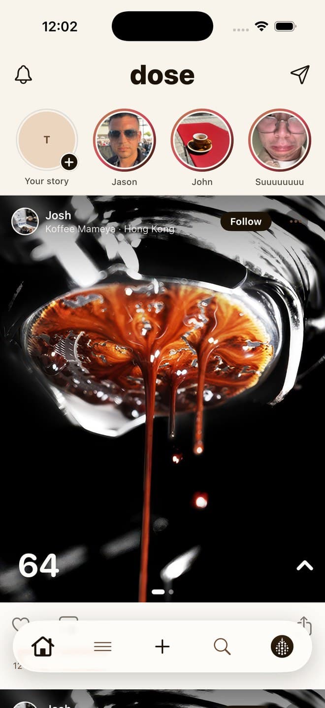 The feed — scored shots from people you follow