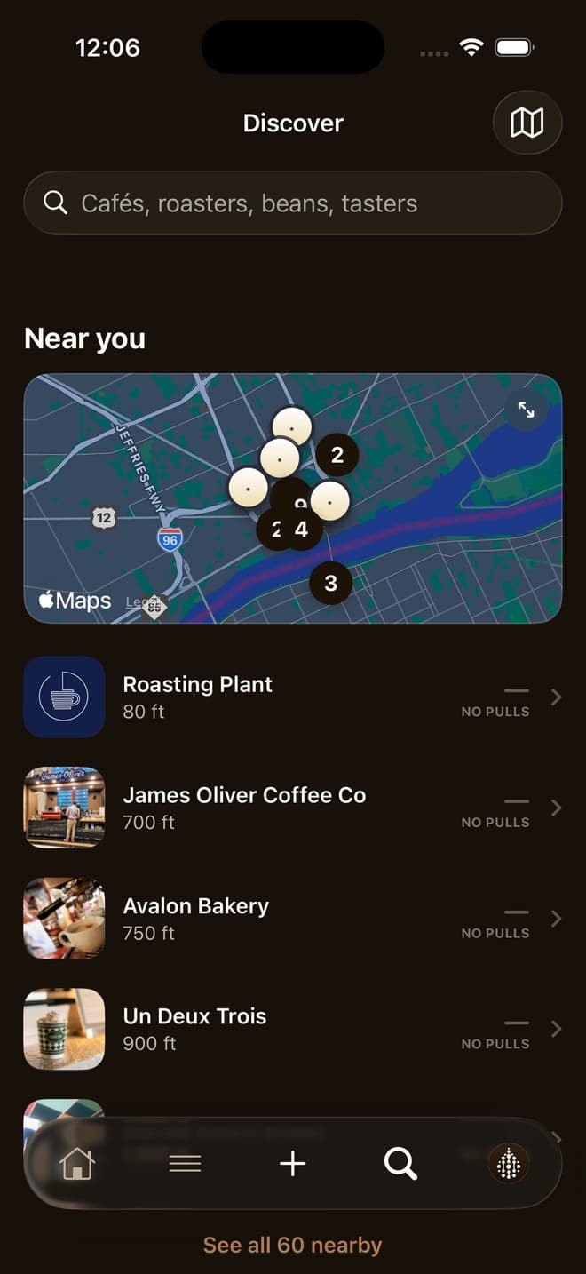Discover — pour of the day and top pulls nearby