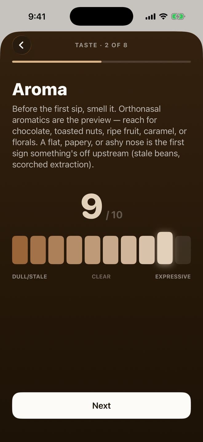 The guided tasting — marking aroma
